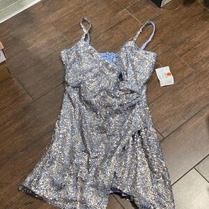 1. State Blue and Gold Sequin Dress